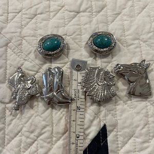 Lot 5 vintage western button covers horse saddle boots turquoise Native American